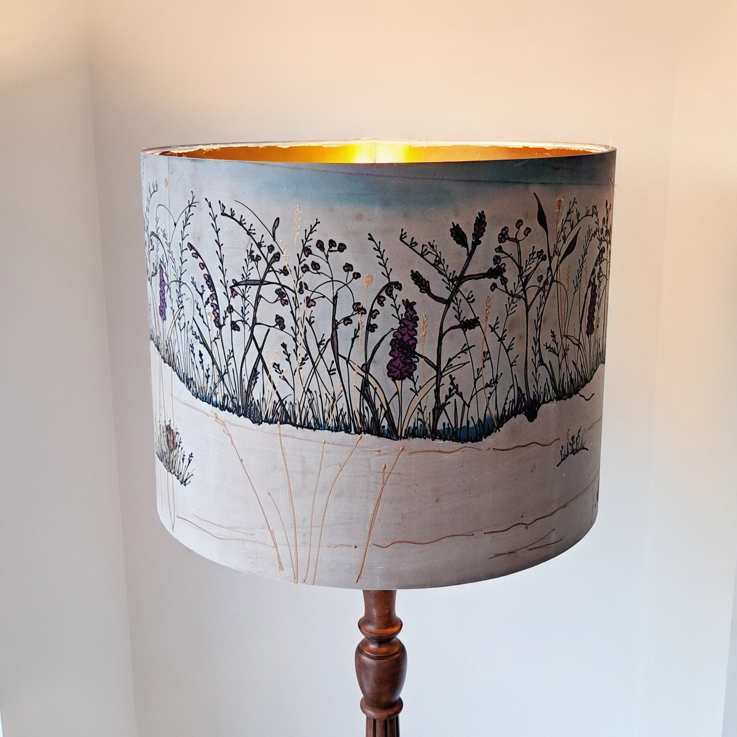 Seagrass copper lined silk drum floor shade