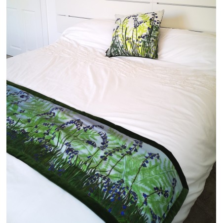 Ferns and bluebells silk table runner/ bed shawl