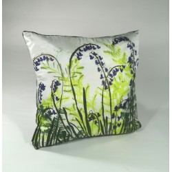 Ferns and Bluebells silk hand-painted cushion