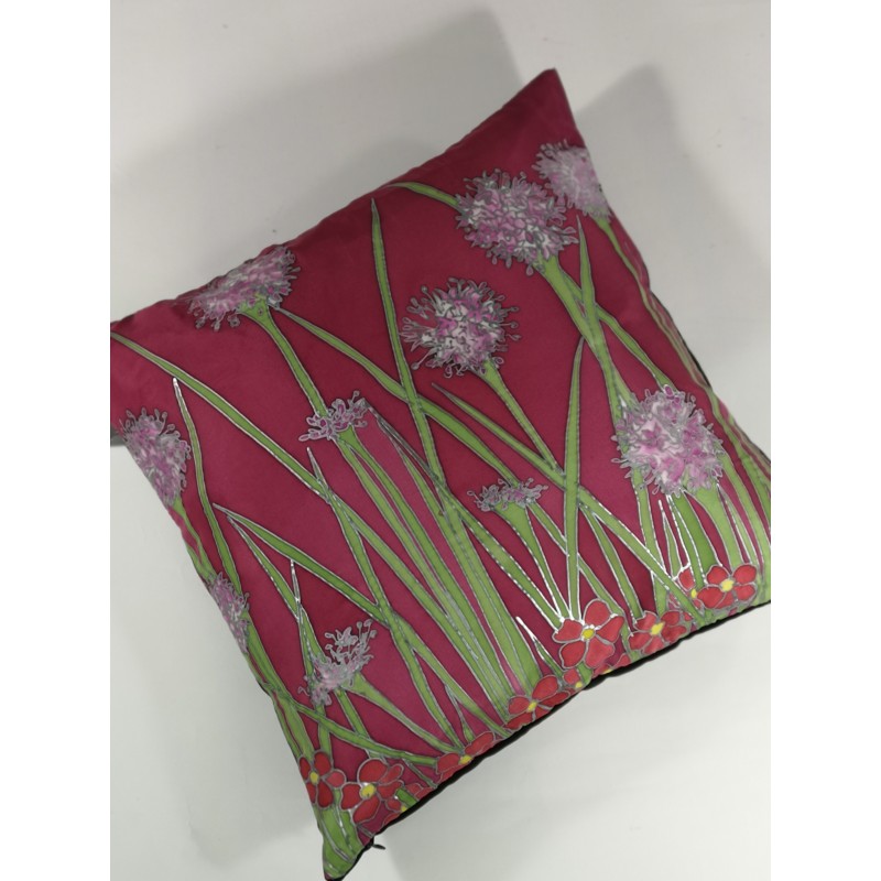 Pink agapanthus silk cushion