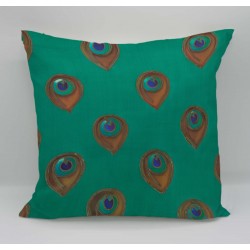 Peacock velvet print cushion