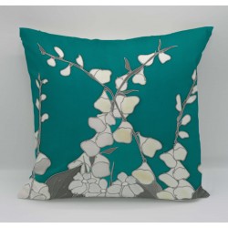 White foxglove print cotton cushion