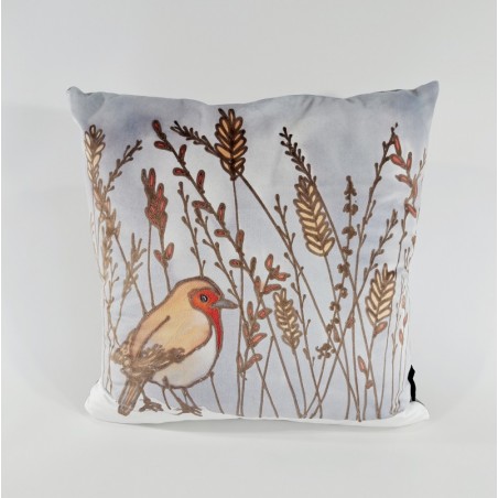 Robin velvet print cushion