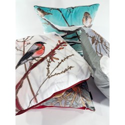 Goldfinches velvet print cushion