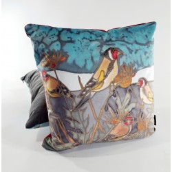 Goldfinches velvet print cushion