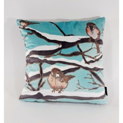 Sparrows velvet print cushion