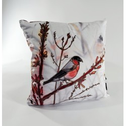 Bullfinch velvet print cushion