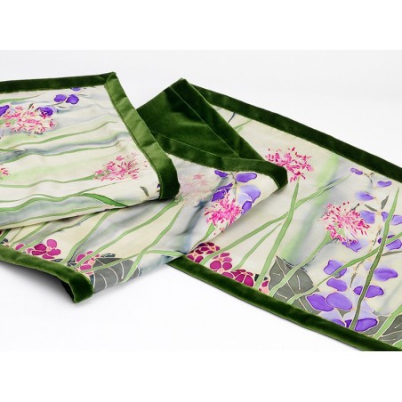 Cream garden silk table runner/ bed shawl